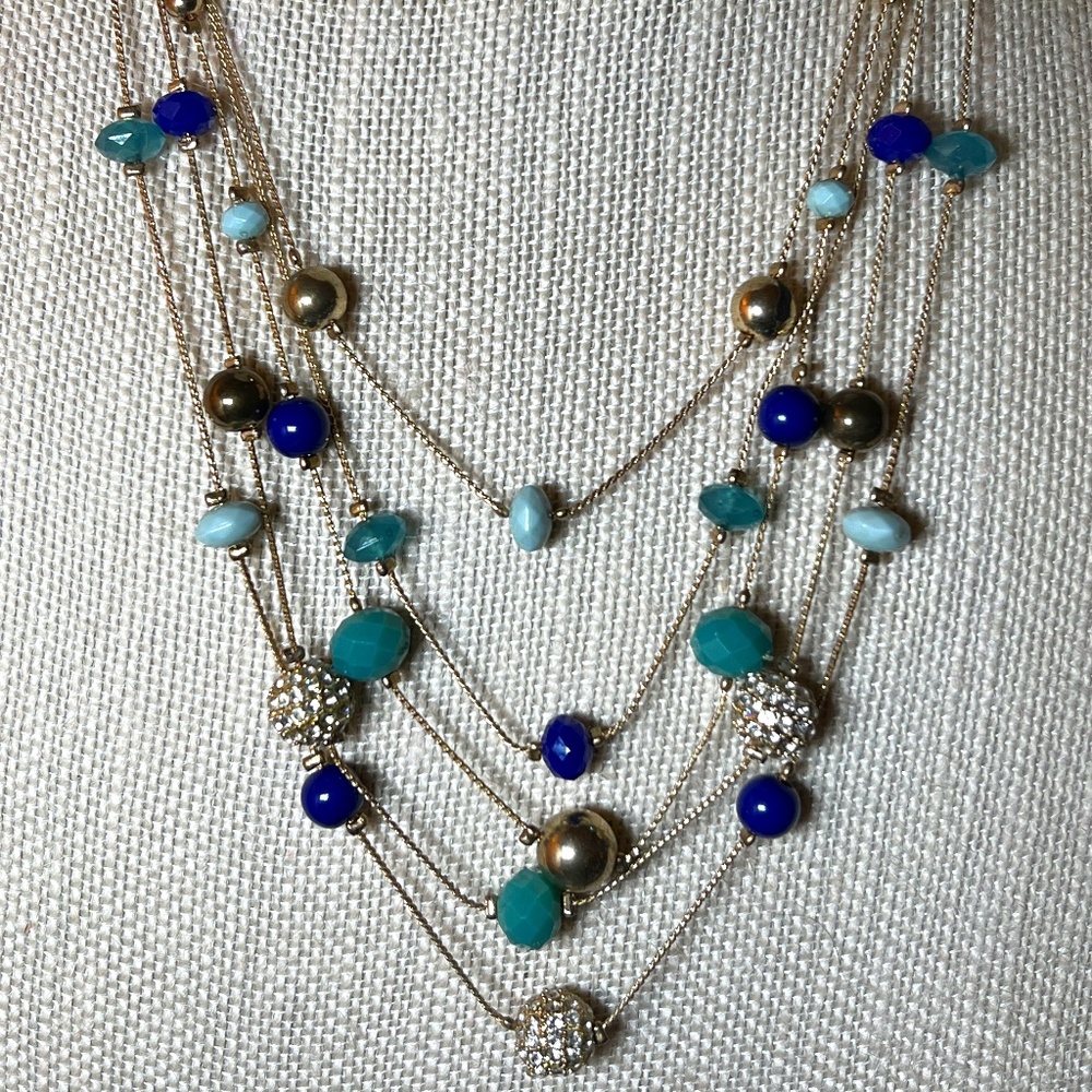 INC 5 Strand Necklace, Blue, Aqua